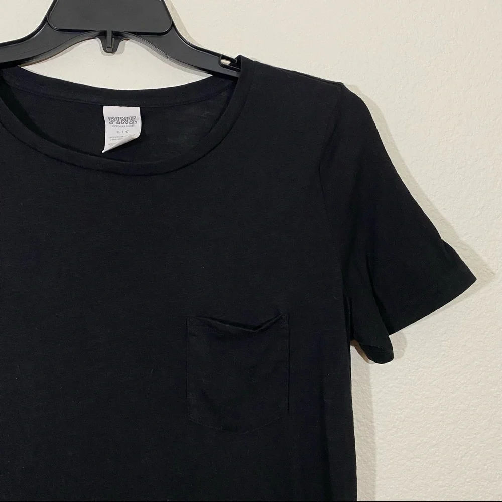 Pink VS sz:L Black Short Sleeve High-Low Sheer Tee - Picture 2 of 12